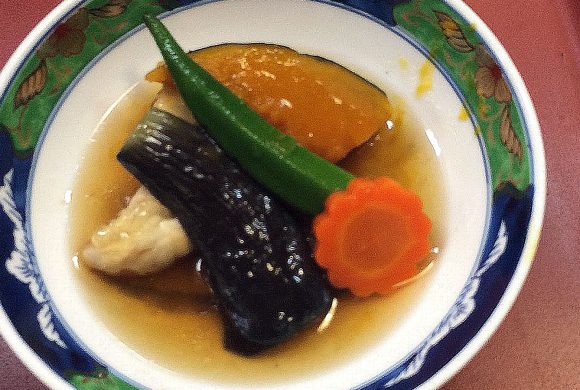 ふぐの餡包み　かぼちゃ・なす