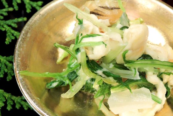 ふぐ一夜干しと水菜のあえ物